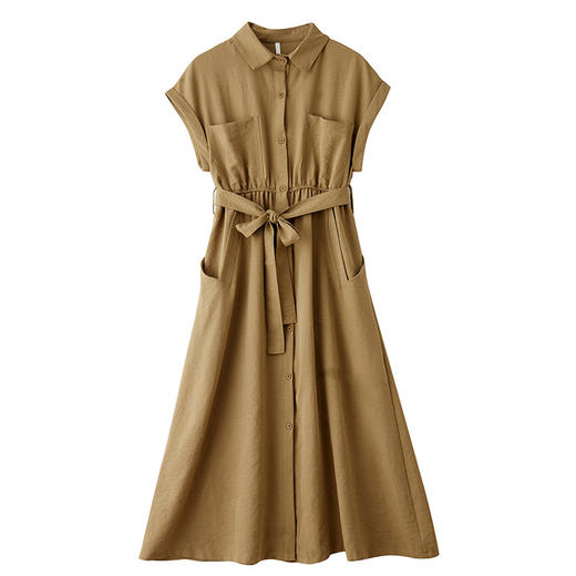 LZY9360棉麻连衣裙2025夏季新款文艺范纯色开衫裙时尚显瘦亚麻长裙 商品图4