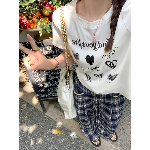 <曾小咸推荐>设计感重工珍珠印花短袖T恤 商品图3