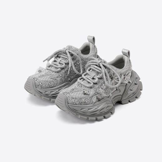 Westory2025年春季厚底老爹鞋烫钻运动休闲系带深口单鞋W25AM59131 商品图0