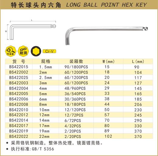 波斯 特长球头内六角扳手2.5mm  （Cr-v）BS422025 商品图0