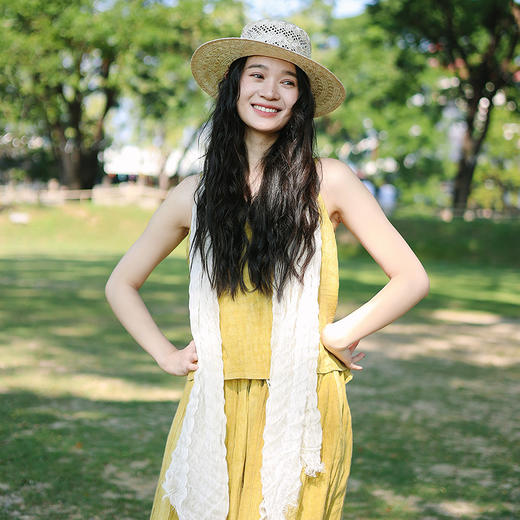 绽放301-302朵/100%亚麻U形领口吊带可调节棉绳半身裙百搭套装 商品图1