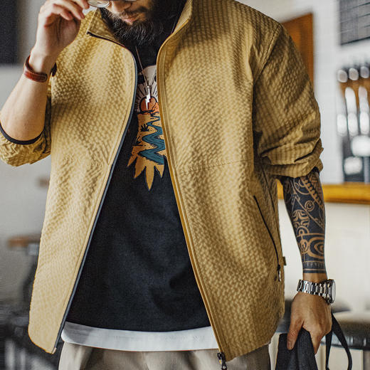 工装优选美式休闲户外山系夹克肌理感透气防风立领姜黄外套男春夏 商品图0