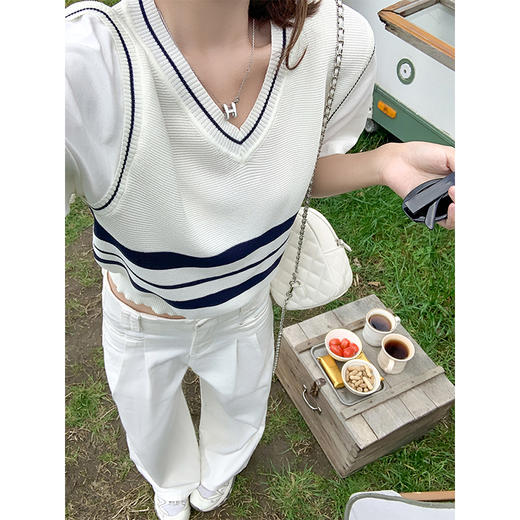 <曾小咸推荐>3.26现货秒杀 ！微信超特价！撞色条纹拼接假两件针织短袖 日常129.99 立减70 秒杀59.99！！ 商品图3