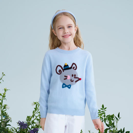 mettekids儿童100%羊绒衫2025春季新款女童粉色套头针织男童毛衣 商品图1