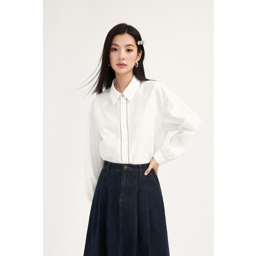 【商场同款】诗凡黎白色衬衫2024夏新款别致衬衣女3F4120341 商品图2