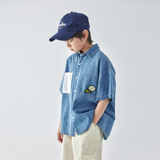 蓝汽水 2025春夏第二波新品复古牛仔短袖衬衫805B256020JY 商品图4