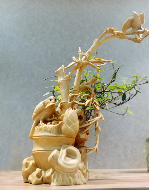 步步高升(竹子花鸟)°黄杨木摆件 商品图1