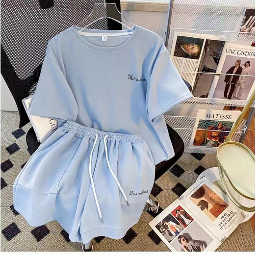 【休闲跑步运动服套装】夏季韩版宽松显白洋气短袖短裤 学生两件套潮 商品图3