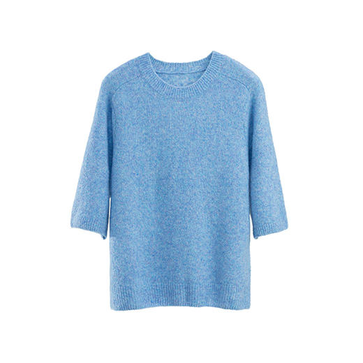 绽放077朵/云朵T恤春季羊毛花式弹力纱圆领马鞍肩短袖套头毛衣 商品图3