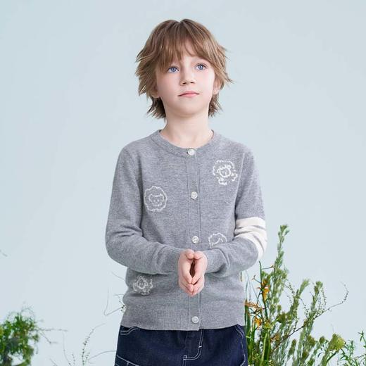 mettekids儿童100%羊绒衫2025春季新款女童毛衣男童灰色针织开衫 商品图4