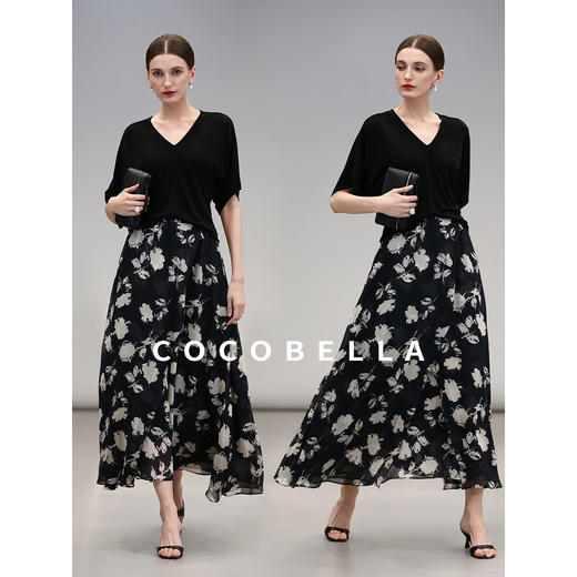 COCOBELLA法式清冷玫瑰印花半裙女25夏假两件通勤长裙HS3125 商品图2