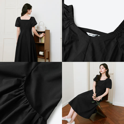 【严选】诗凡黎连衣裙2025春新款泡泡袖收腰显瘦赫本风浪漫气质公主裙7G3190201 商品图3