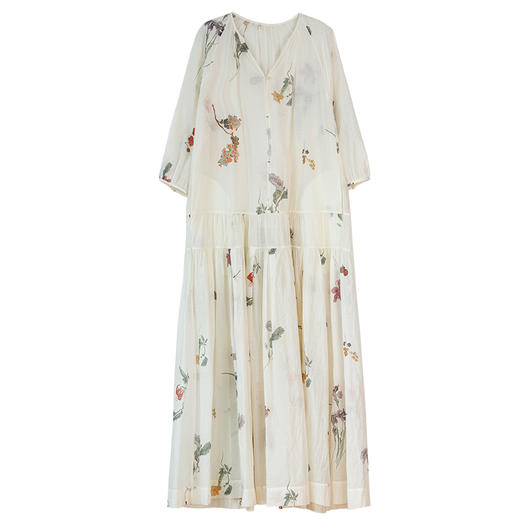 牧衣游原创 丝棉印花连衣裙国画文艺宽松长裙 谷韵 商品图4