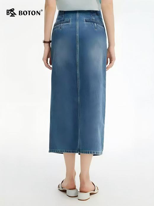 波顿波顿2025夏季新款高腰显瘦复古牛仔半身裙女开叉浅蓝色中长款裙子LK226125 商品图4