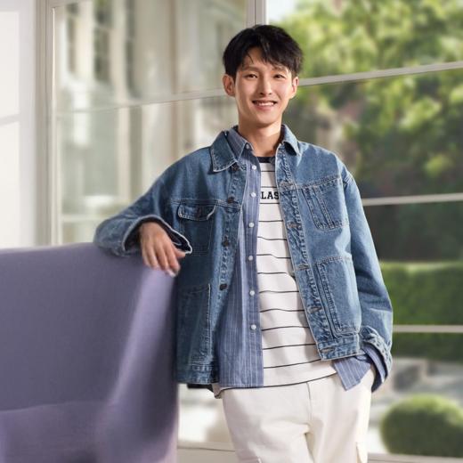 佐丹奴男装25年新款蔚蓝经典水洗工装多口袋翻领牛仔外套01075012 商品图0