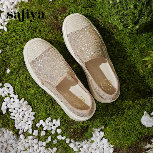 Safiya/索菲娅2025春夏百搭懒人编织透气亮片蕾丝渔夫鞋 SFD1112257 商品图0