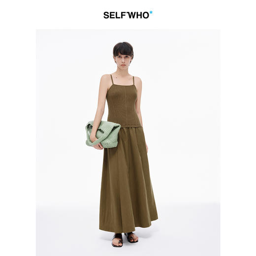 SELFWHO莱赛尔混纺针织拼接吊带裙女2025夏季坑条修身显瘦连衣裙 商品图0