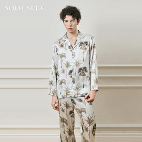 Solo seta22姆米重磅真丝男士套装桑蚕丝印花家居服丝绸2025年秋