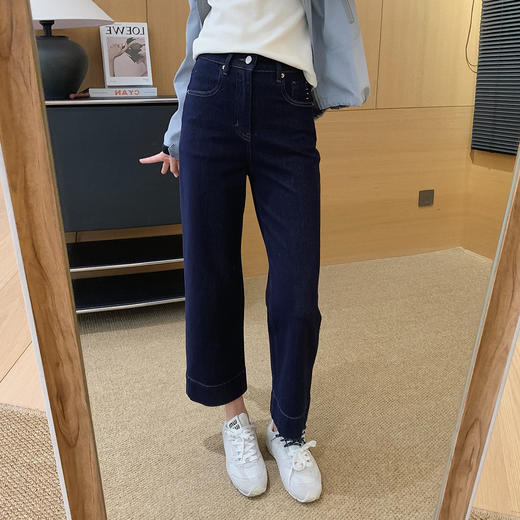 翻页牛仔裤！2025软膜四面弹酵洗九分宽边直筒裤女小个子牛仔裤！ 商品图5