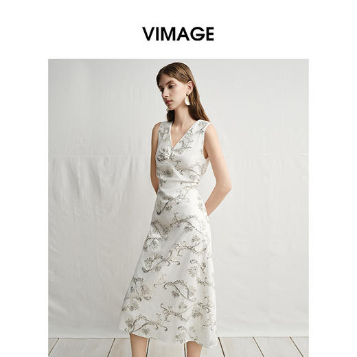 VIMAGE纬漫纪修身刺绣挖空露背无袖连衣裙夏新款V2307908 商品图3