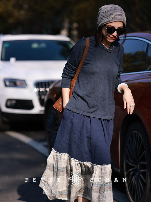 PETIT SCHAN小闪 CLO#765 flying wind 风掀 棉麻松紧腰法式文艺拼接伞裙 商品图1