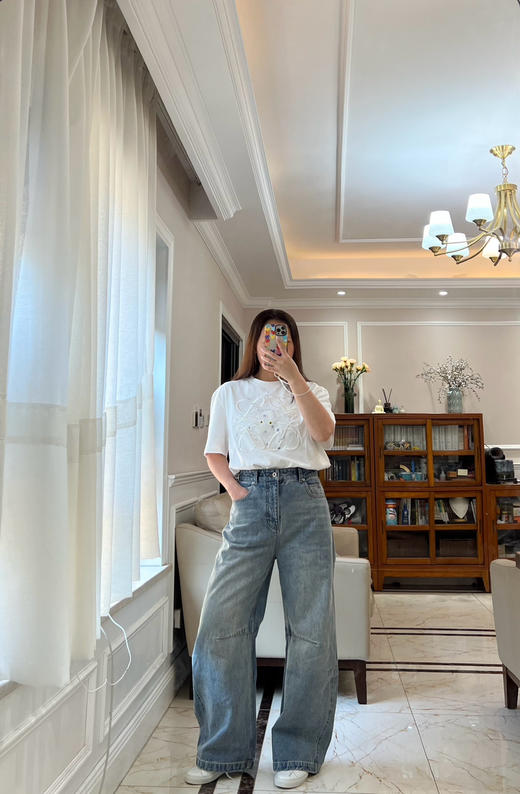 318-5 现货 lew渠道货 大幂幂 酵素水洗牛仔 略微挺阔弯刀阔腿裤 弯月镰刀牛仔裤 深色/浅色 商品图4