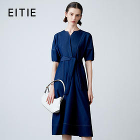 EITIE爱特爱夏季新款复古牛仔V领收腰显瘦通勤连衣裙7807510