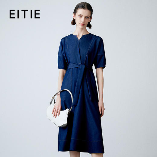 EITIE爱特爱夏季新款复古牛仔V领收腰显瘦通勤连衣裙7807510 商品图0