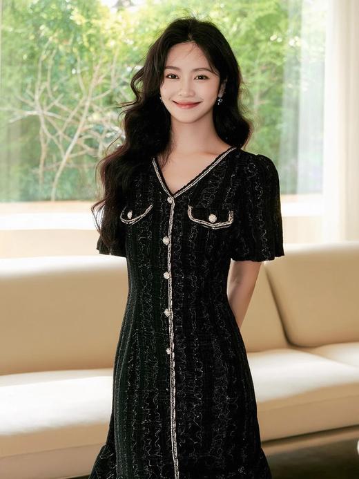 奢姿2025夏季新款大码女装法式V领气质裙子胖妹妹优雅鱼尾连衣裙9942863008 商品图3