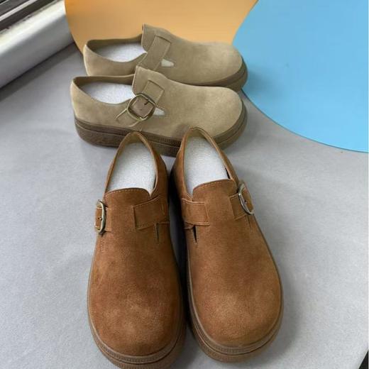 复古慵懒2025新款百搭厚底全包真皮增高勃肯鞋单鞋女款！ 商品图1