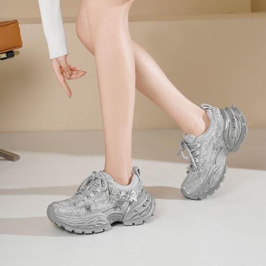 Westory2025年春季厚底老爹鞋烫钻运动休闲系带深口单鞋W25AM59131 商品图4