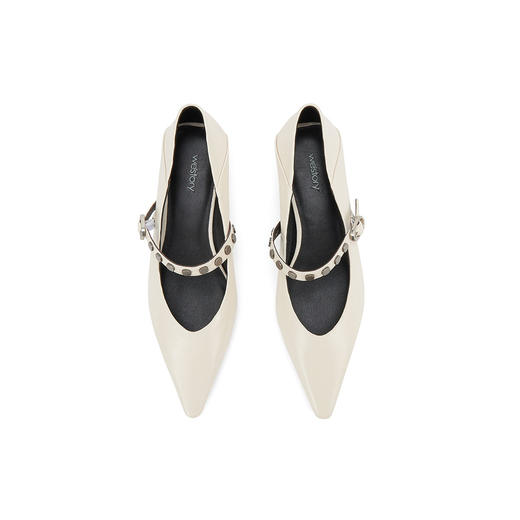 Westory2025年春季尖头铆钉猫跟V口玛丽珍浅口单鞋W25AE57991 商品图3