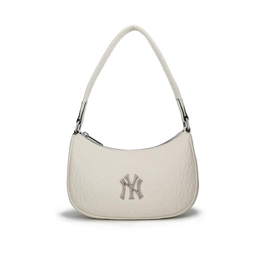 【品牌授权】扫码验证 韩国MLB 暗纹满标腋下包奶-油色 黑色 新款老花满印休闲时尚运动背包单肩学生书包 3ABQS022N 商品图2