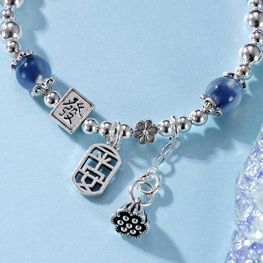 子佩集S925银【发财平安】手链【TSB0001-37】纯银莲蓬糖心玛瑙蓝色2409 商品图2
