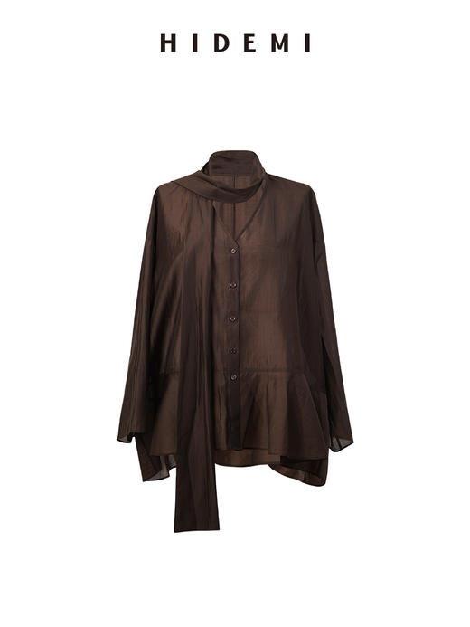 HIDEMI极简丝巾进口莱赛尔清透飘逸纽扣多穿式上衣半裙套装 商品图8