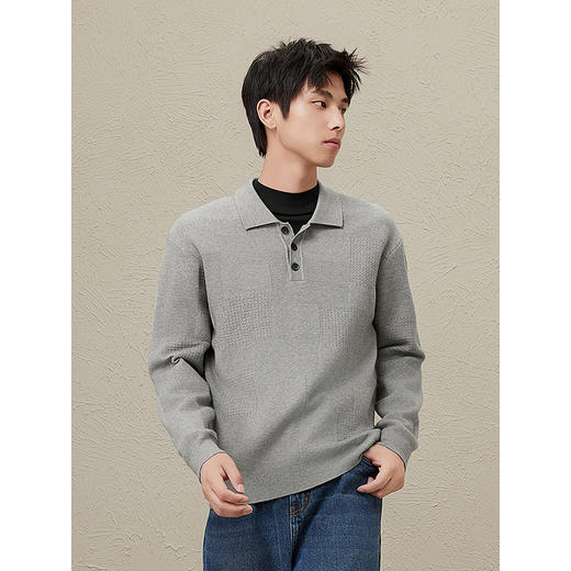 GXG男装  秋冬热卖GXG男士纯色翻领休闲毛衣男百搭毛衫内搭线衫 商品图2