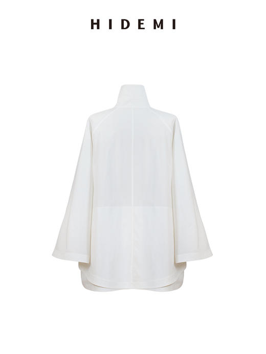 HIDEMI甄选长绒棉极简设计感飘领可立领斗篷式口袋8分袖衬衫上衣 商品图10