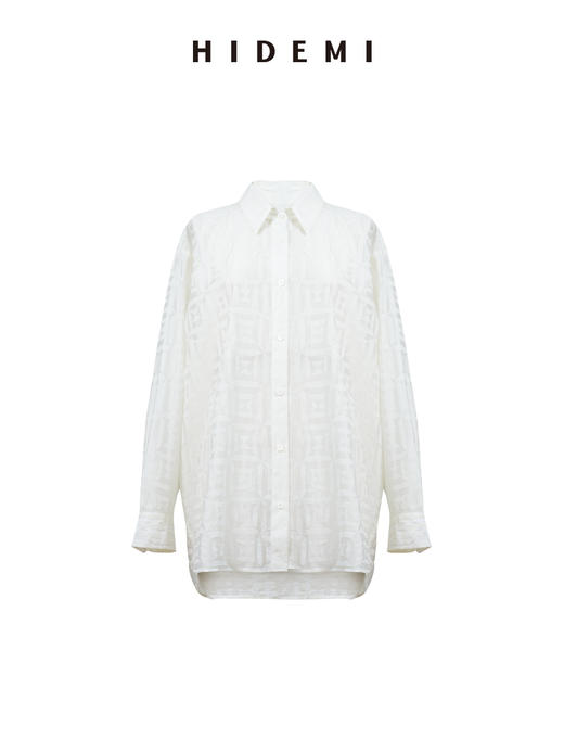 HIDEMI经典几何印花白色植绒复古剪刀领宽松衬衫背心百褶裙三件套 商品图10
