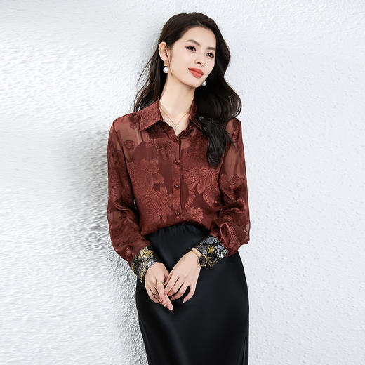 丁摩 衬衫女夏桑蚕丝女装高级感气质通勤透视洋气真丝女士衬衣5ZF-3175 商品图1