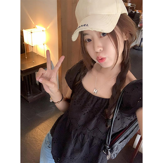 <曾小咸推荐>法式浪漫黑色镂空衬衫 商品图4