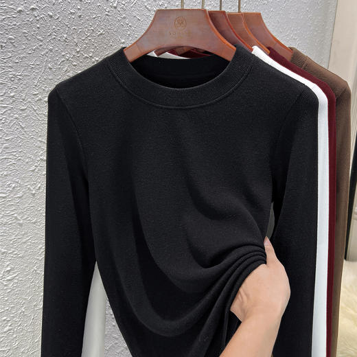 丁摩 长袖T恤女春新品可外穿美利奴绵羊毛圆领收腰修身打底衫内搭5ZF-R6814 商品图3