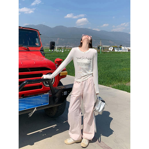 <曾小咸推荐>百搭休闲字母印花修身防晒宽松T恤 商品图3