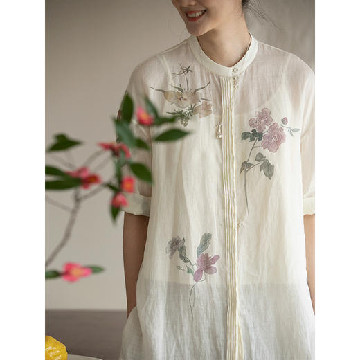 牧衣游原创 手工刺绣苎麻衬衫新款细腻轻薄百搭国画文艺衬衣 绿野 商品图2