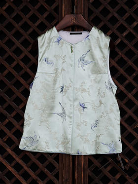 盛唐牡丹|  海天蓝缠枝福蝶真丝马甲