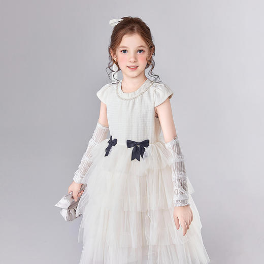 笛莎Deesha 童装女童连衣裙2025夏新款女童优雅立体蝴蝶结蛋糕裙摆礼服裙 商品图1