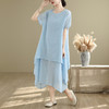 XYLZY9920短袖棉麻连衣裙2025夏季新款文艺范纯色大摆裙大码双层打底裙 商品缩略图3