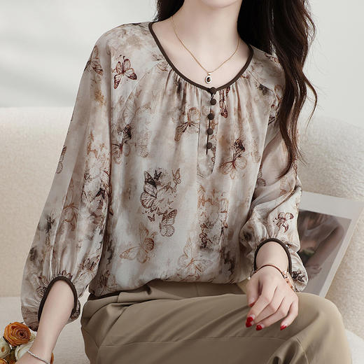 清新晕染桑蚕丝小衫，甜美真丝上衣法式T恤TZ4499 商品图2