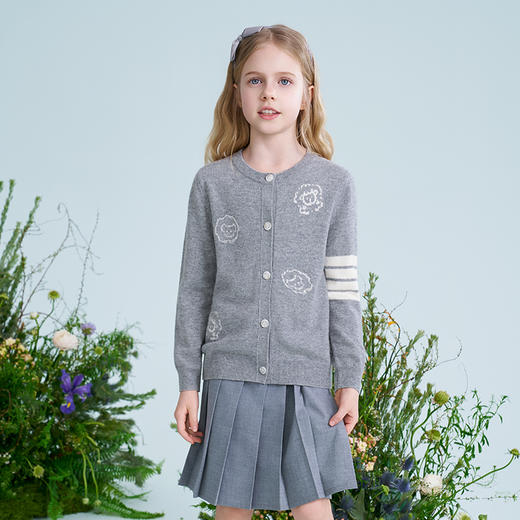 mettekids儿童100%羊绒衫2025春季新款女童毛衣男童灰色针织开衫 商品图3