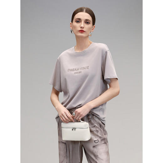 COCOBELLA印花刺绣T简约休闲上衣女25夏芋紫色短袖T恤TS3005 商品图2