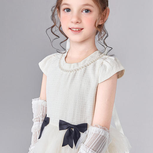 笛莎Deesha 童装女童连衣裙2025夏新款女童优雅立体蝴蝶结蛋糕裙摆礼服裙 商品图3